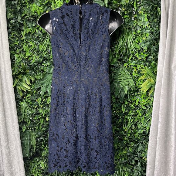 ELIZA J Dress Women 16 Blue High Neck Floral Eye Lash Lace Cocktail NWT 2289 - Picture 8 of 8